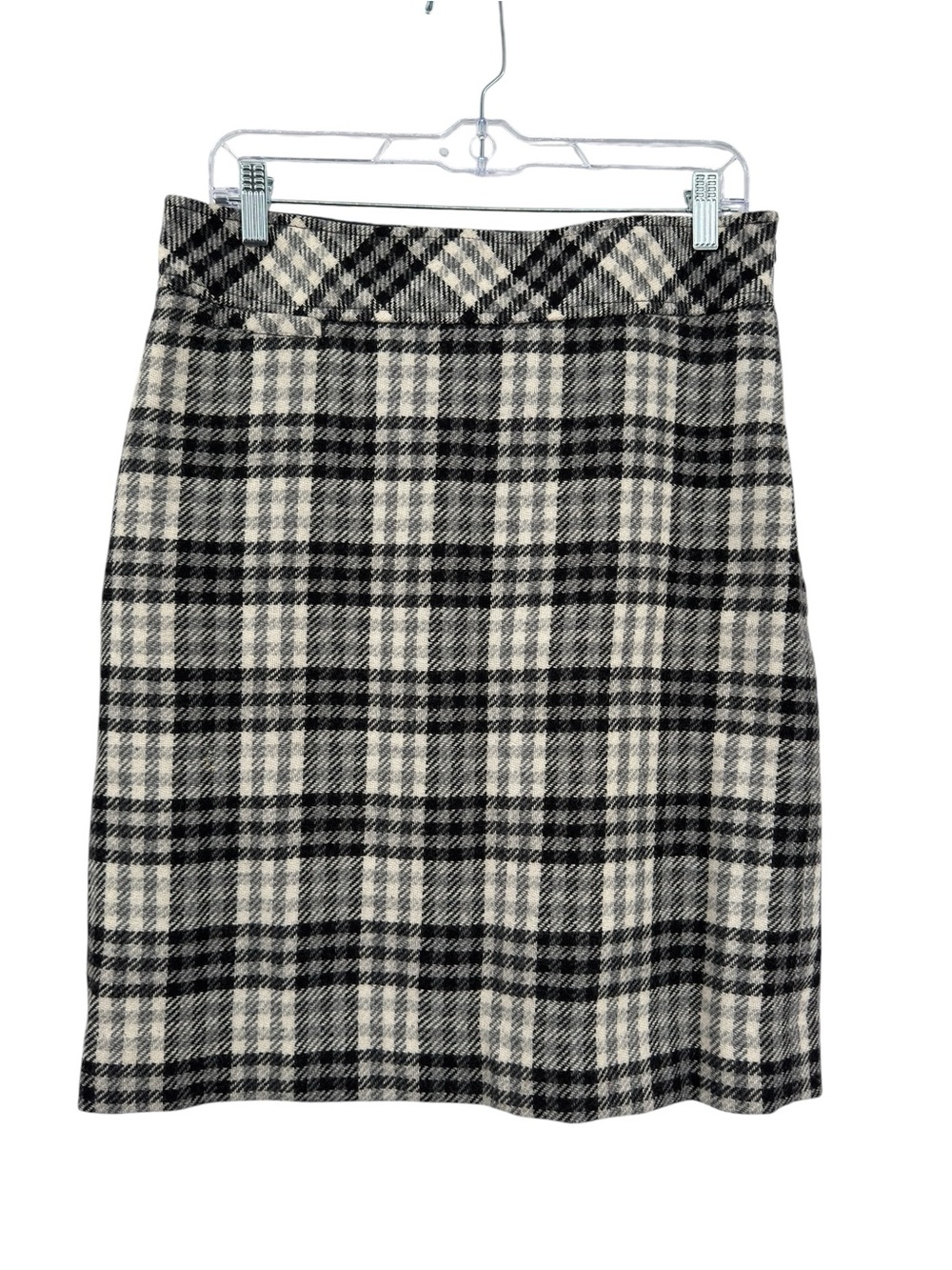 L.L. Bean Plaid Wool Blend Knee Slit Straight Lined Skirt Size 8